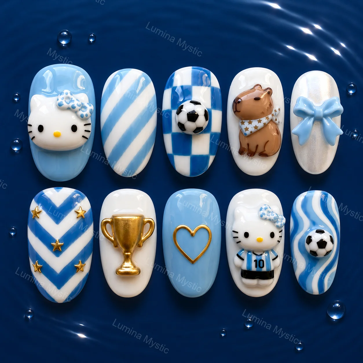 Blue Victory Kawaii Nails