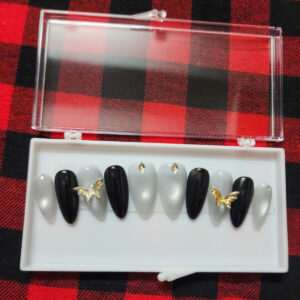 nude pink press on nails with gem charms | gothic heart cross moon nail set | reusable luxury nails (copy)