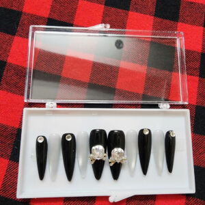 black silver press on nails with gold crest charm | luxury stiletto fake nails | gothic glam reusable nail set (copy)