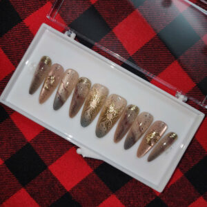 celestial sun & moon press on nails | hand painted gold chrome galaxy | speckled nude & grey gradient | mystical witchy aesthetic nails