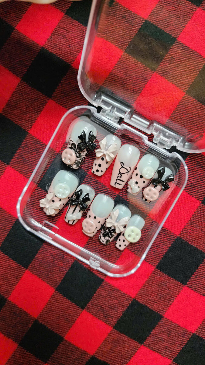 blue porcelain swan press on nails – 3d swan & floral nail set – handmade elegant fairycore nails