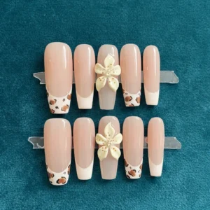 nude leopard french tip