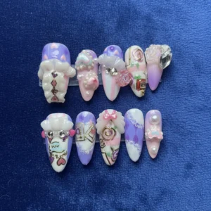 pastel fantasy 3d press on nails – kawaii harajuku sculpted almond