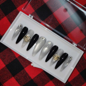 honey amber cat eye press on nails | 3d silver butterfly accents | golden nude magnetic nails | luxury handmade whimsical summer set (copy)