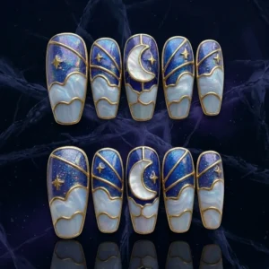 celestial galaxy gold nail set