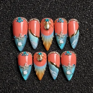 Coral Ocean Starfish Press On Nails
