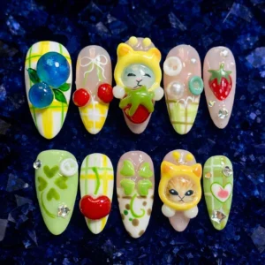 Cute 3D Fruit Cat Nail Art Design Set