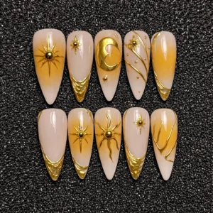 Gold Sun Moon Luxury Press On Nails