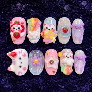 Kawaii Bear Rainbow 3D Nail Art Set