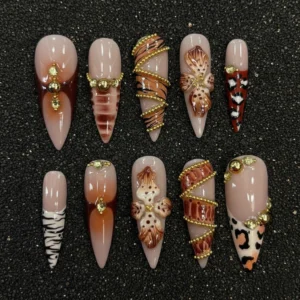 Nude Animal Print Luxury Press On Nails