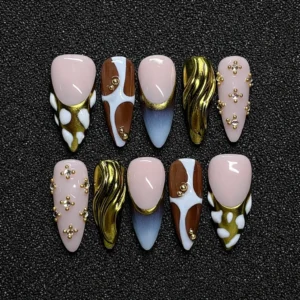 Nude Gold Chrome Press On Nails