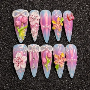 Pastel Floral Bow Press On Nails