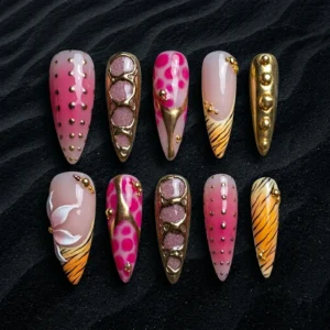 Pink Gold Leopard Luxury Press On Nails