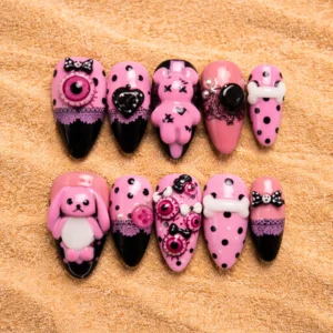 Pink Gothic Kawaii 3D Nail Art Set