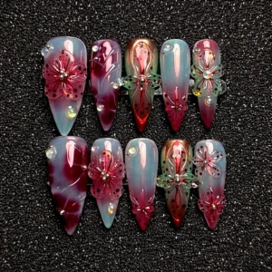 Red Floral Luxury Press On Nails