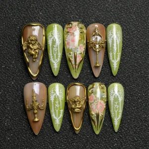 Vintage Cherub Floral Luxury Press On Nails