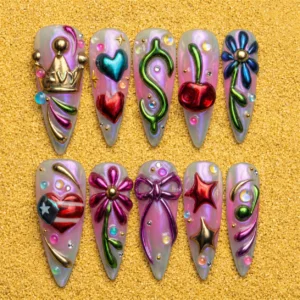 3d chrome iridescent nail art set