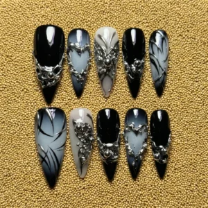 Black Chrome Gothic 3D Sculpted Nail Set