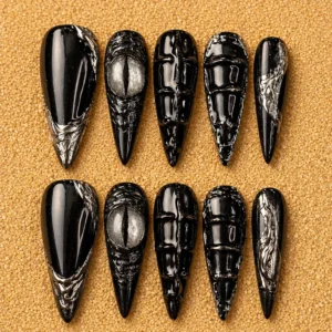 Black Gothic 3D Sculpted Nail Set