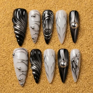 black silver 3d chrome nail set