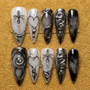 black silver gothic 3d nail set