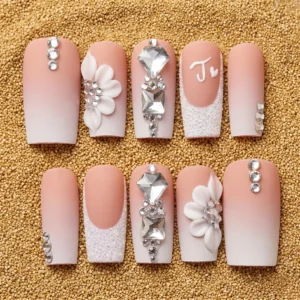 Blush Nude Crystal Luxe 3D Floral Nail Set