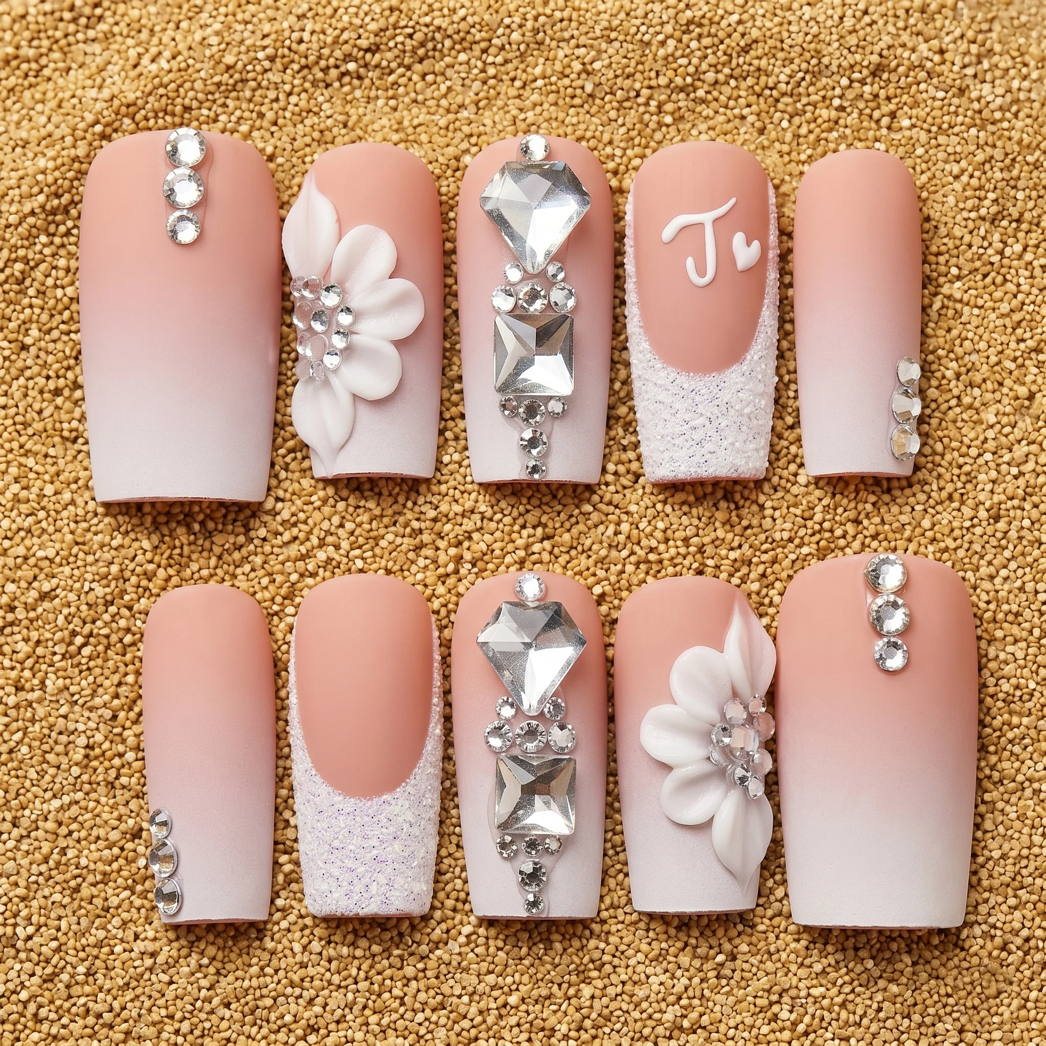 Blush Nude Crystal Luxe 3D Floral Nail Set Blush Nude Crystal Luxe 3D Floral Nail Set