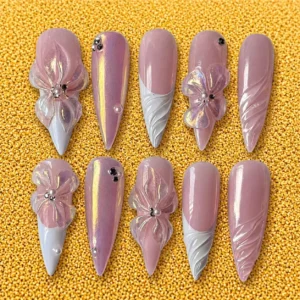 Iridescent Pink 3D Flower Nails