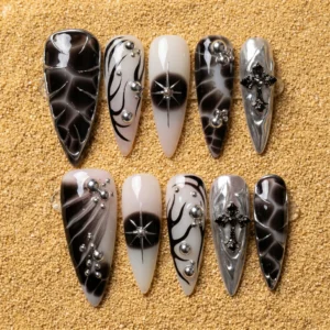 Monochrome Chrome Cross Gothic Star Nail Set
