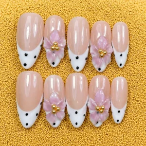 Nude Floral French Tip Nail Set