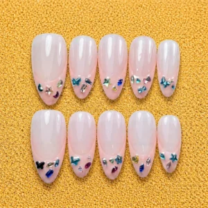 Nude Ombre Crystal Tip Nail Set