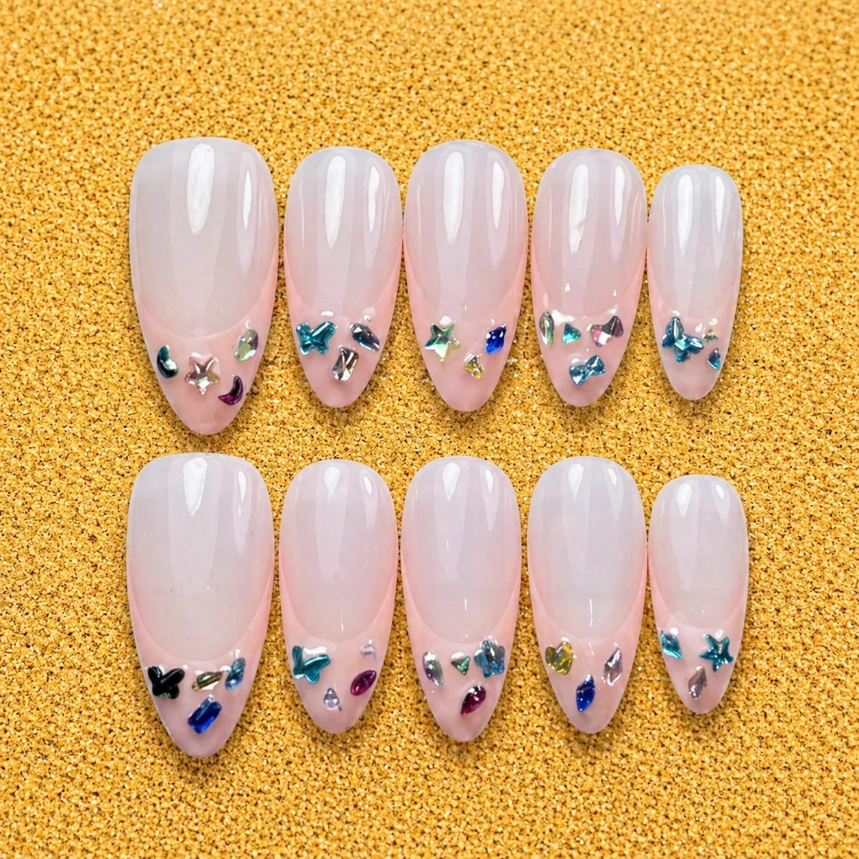Nude Ombre Crystal Tip Nail Set Nude Ombre Crystal Tip Nail Set