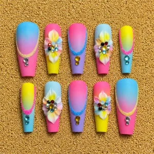 Pastel Ombre 3D Floral Nail Set