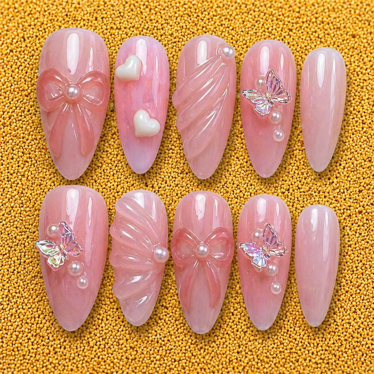 Pink Bow Butterfly Pearl Nails Pink Bow Butterfly Pearl Nails