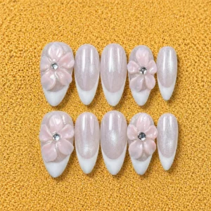 pink floral pearl 3d nail set