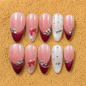 pink french tip bow nail set