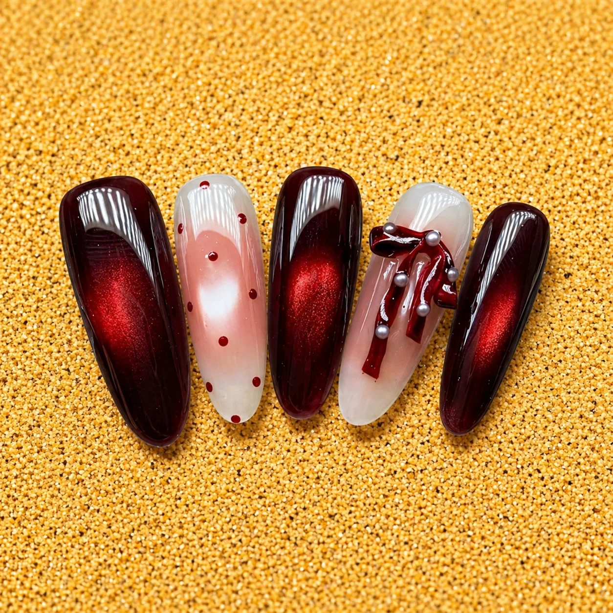 red chrome bow ombre nail set red chrome bow ombre nail set
