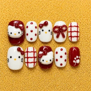 red hello kitty bow 3d nail set