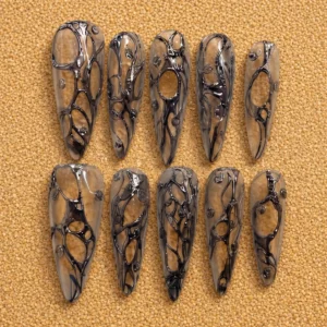 Transparent Black 3D Chrome Nail Set