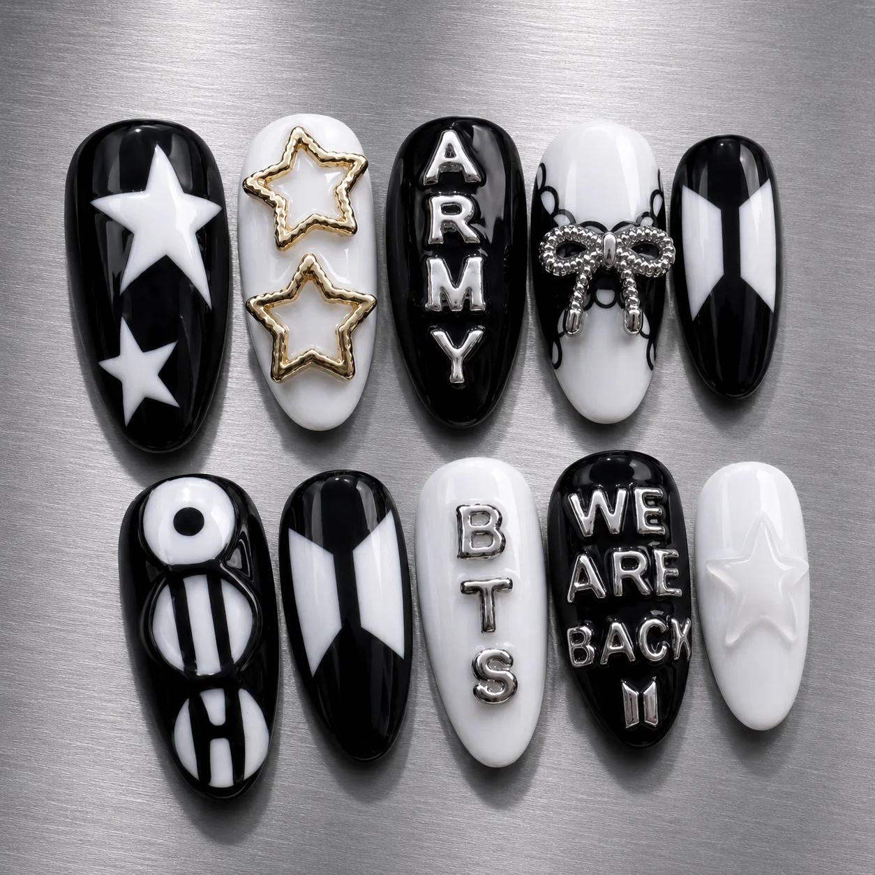 bts army star nails bts army star nails