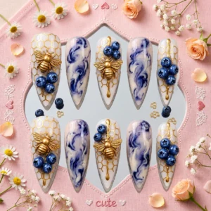 bee marble blue nails
