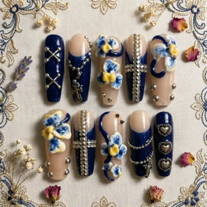 blue cross flower nails