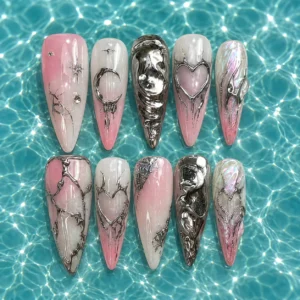 Celestial Blush Chrome Nails
