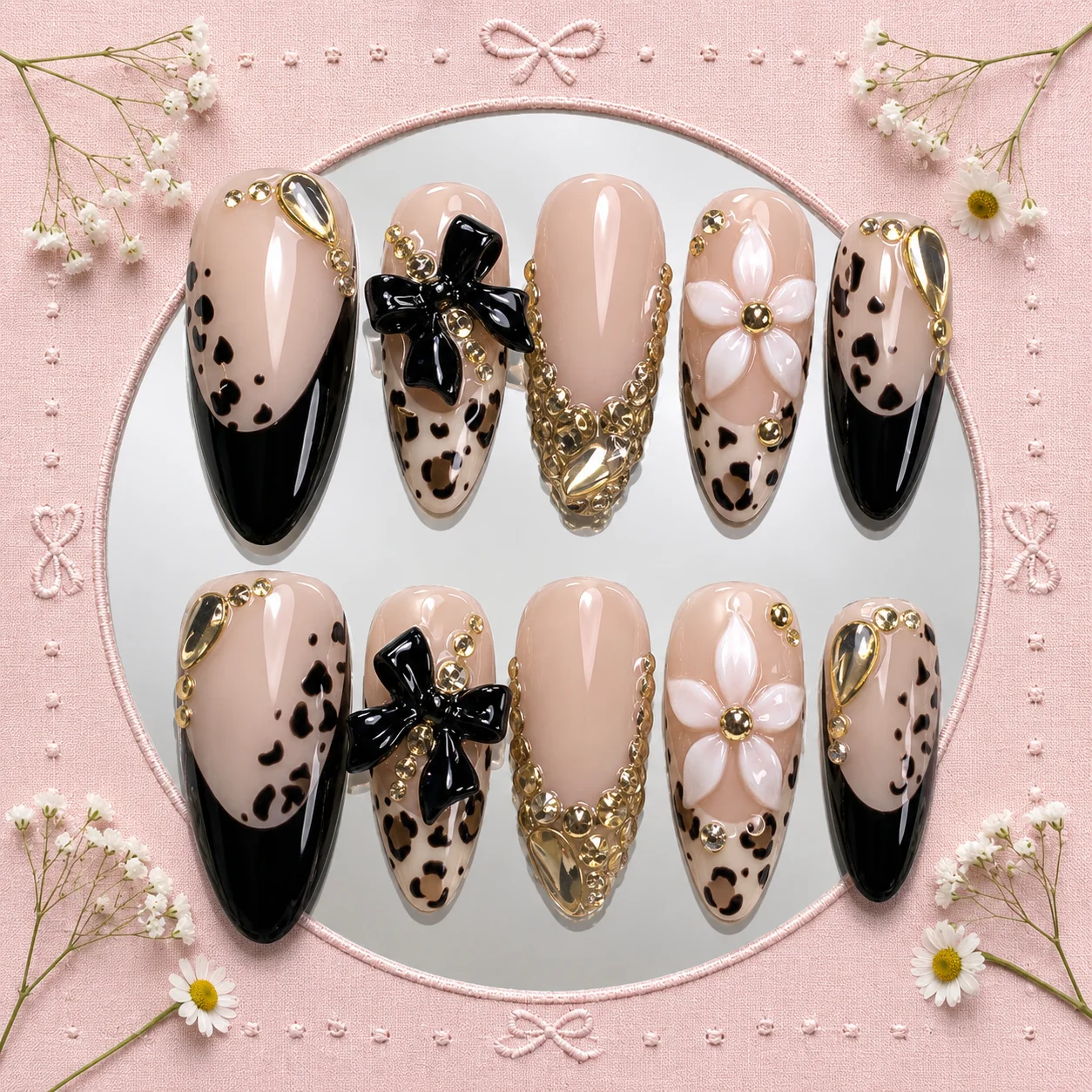 leopard bow glam nails leopard bow glam nails