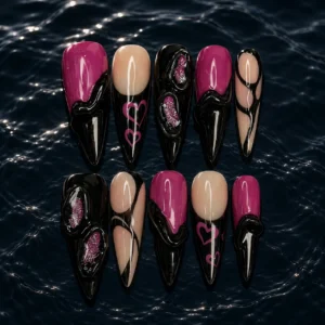 Midnight Pink Drip Nails
