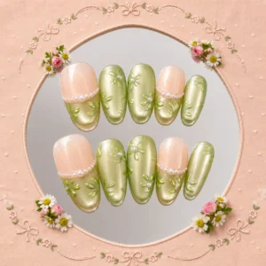 pearl sage floral nails