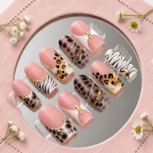 pink safari glam nails