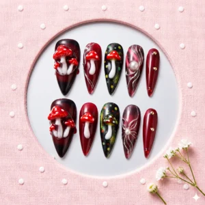 red mushroom goth nails