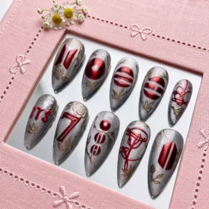 silver red chrome nails