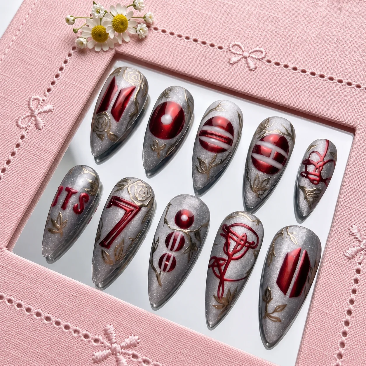 silver red chrome nails silver red chrome nails